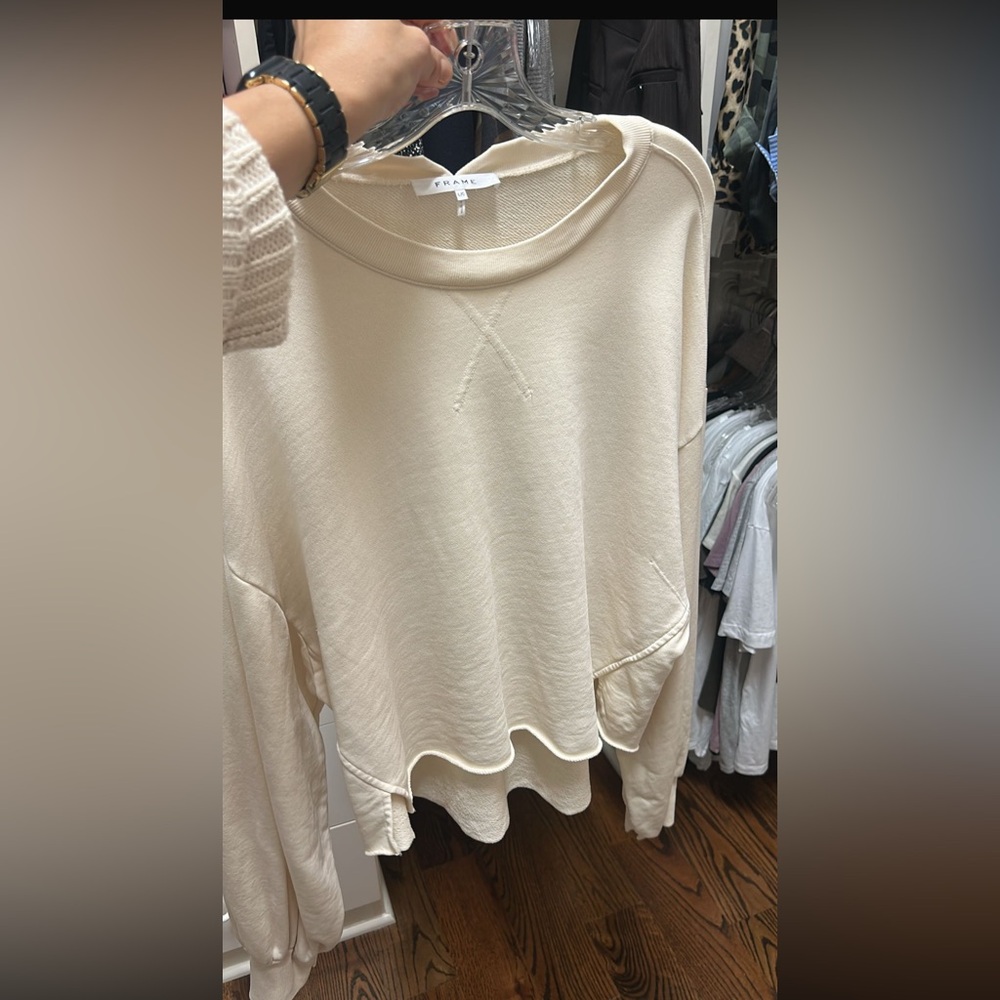 Frame Easy Shirttail Sweatshirt Cream Oversized Size Large - Picture 3 of 9